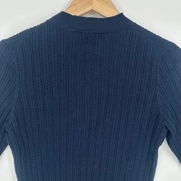 Boden Pointelle Rib Knit Mock Neck Top Knit Short Sleeve Lettuce Trim Sweater - Picture 8 of 10